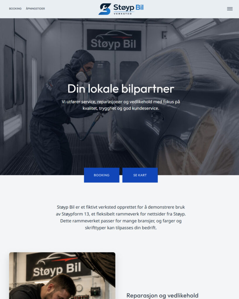 Utklipp av billig nettsidemal til bilverksted