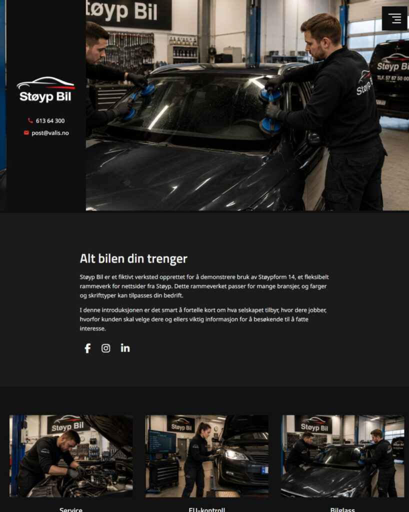 Mockup av rimelig nettside til bilverksted