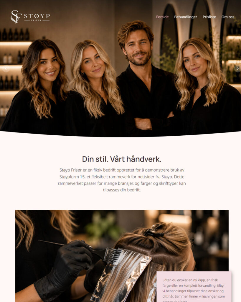 Mockup av billig nettside til frisører