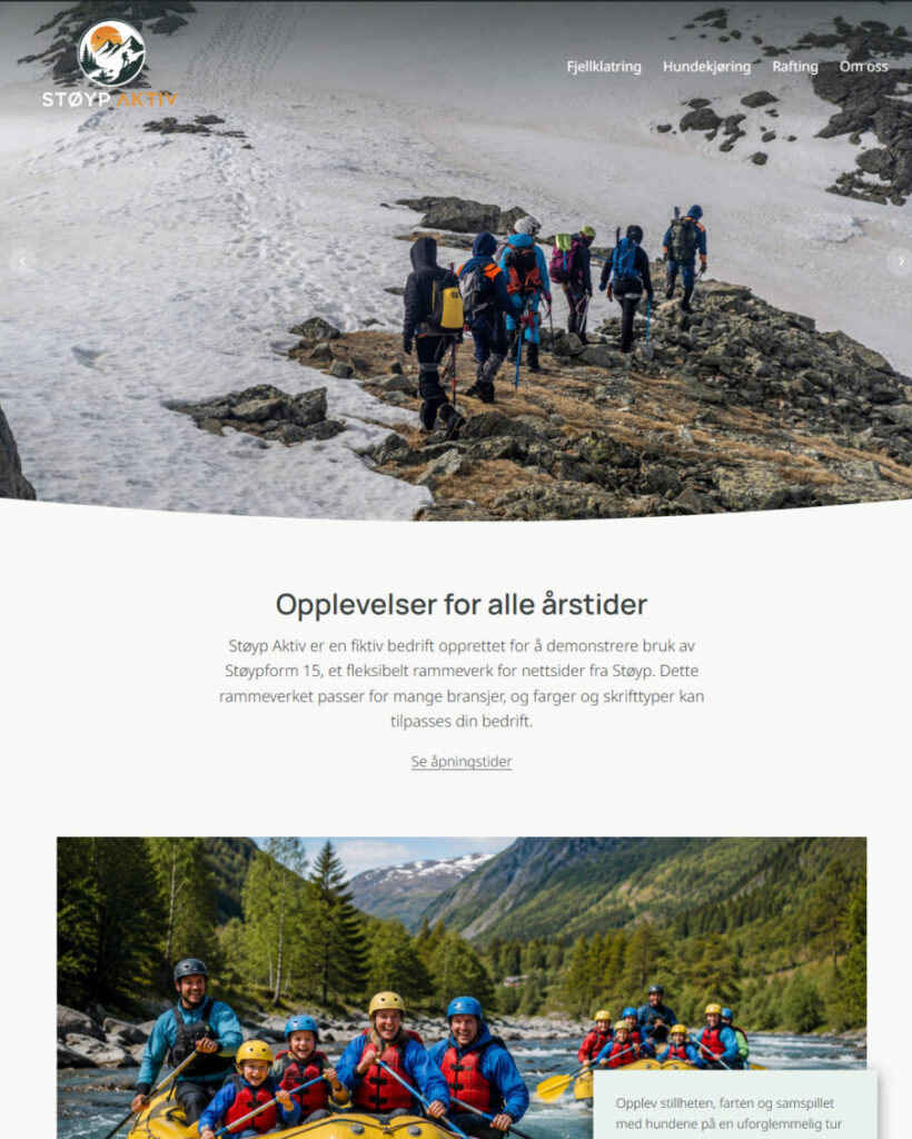 Mockup av rimelig nettsidemal for opplevelsesbedrift