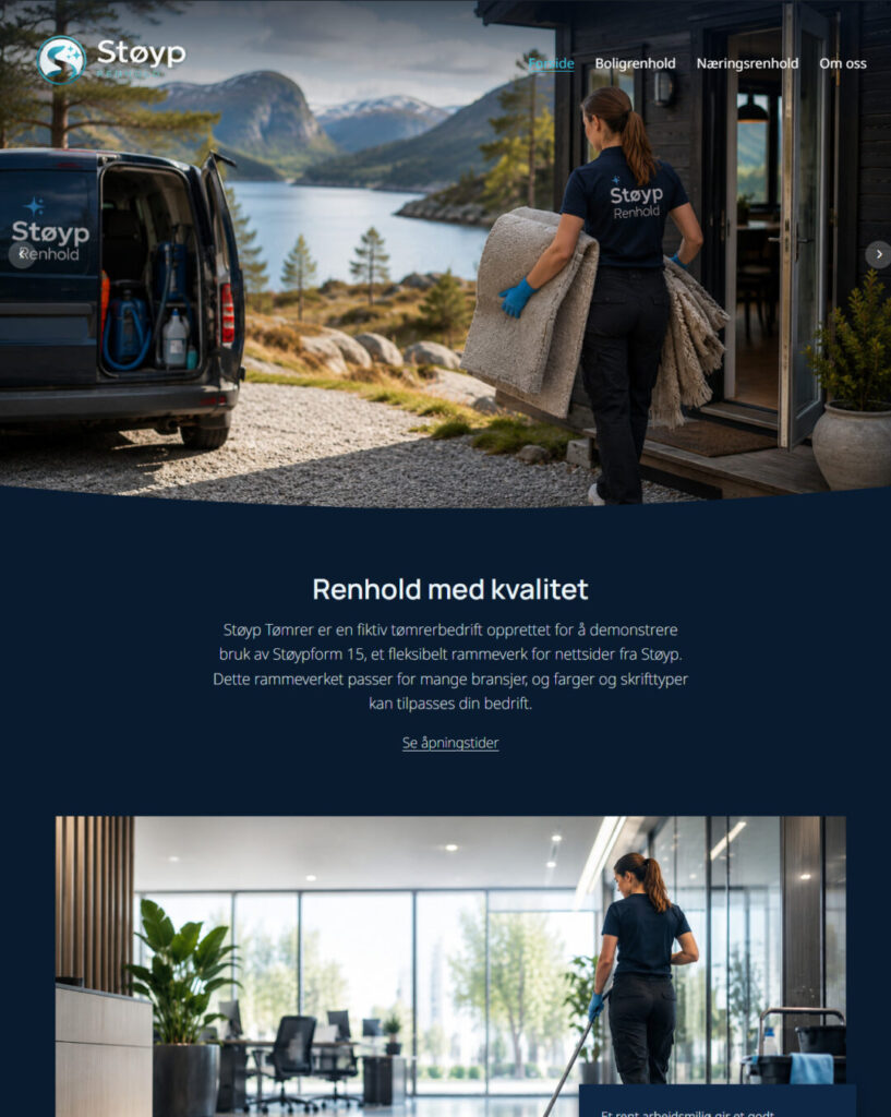 Mockup av nettsidemal for renholdsbedrift