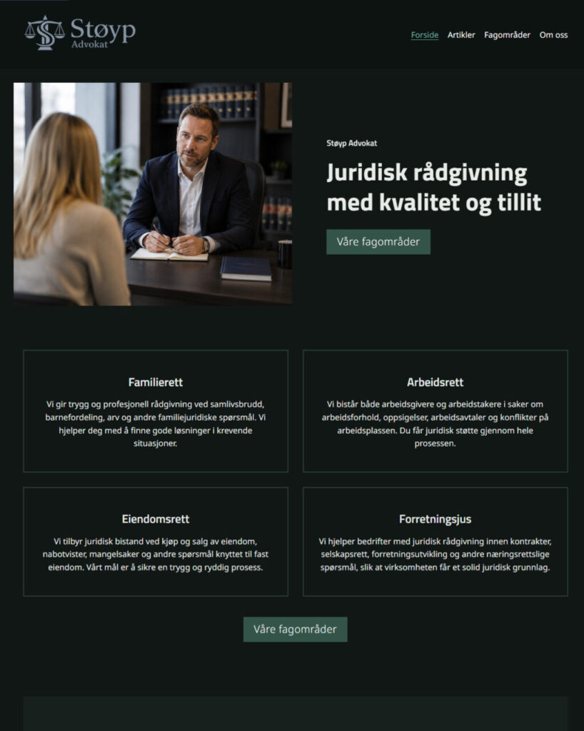 Mockup av rimelig nettside for advokater
