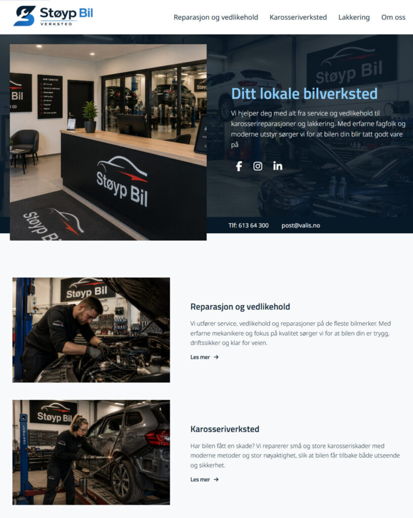 Mockup av rimelig nettside til bilverksted