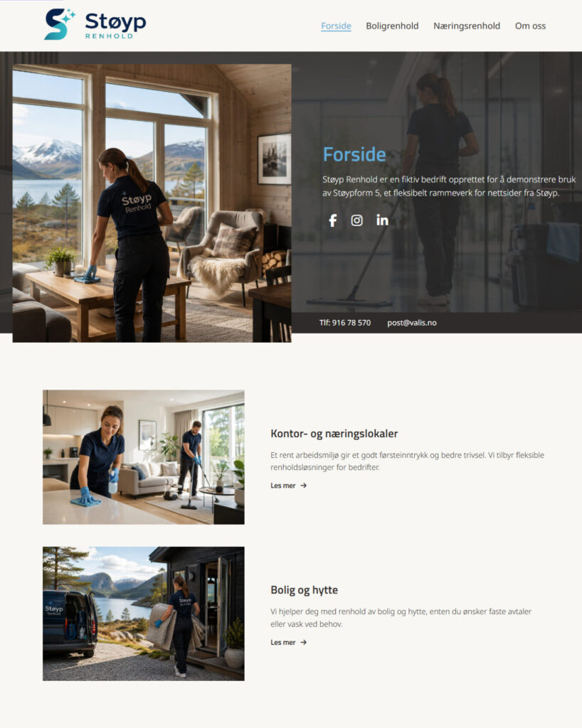 Mockup av en rimelig nettsidemal for renholdsbedrifter