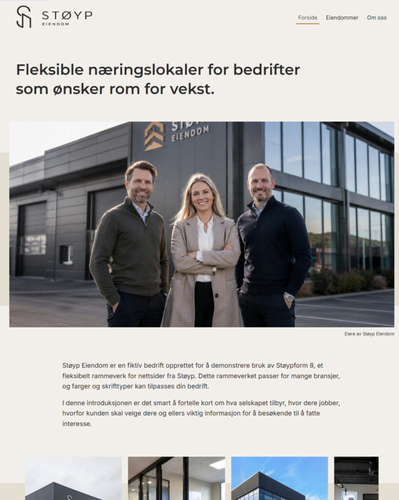 Mockup av billig nettside for utleiebransjen i eiendom