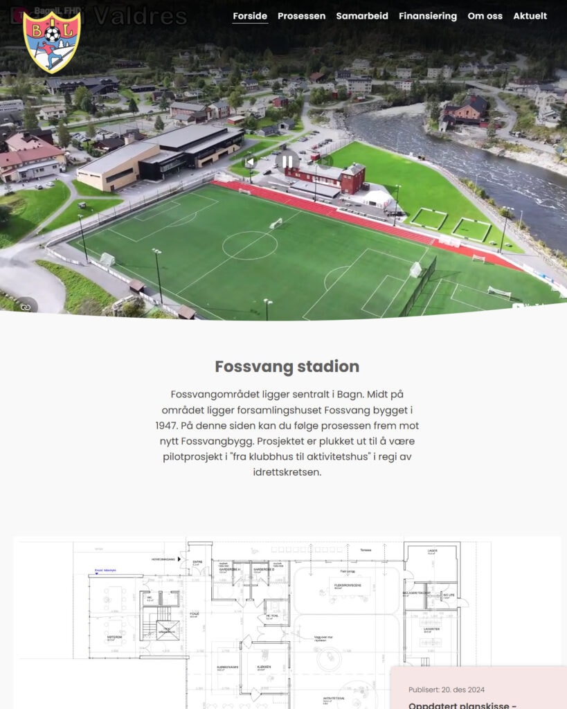 Mockup av nettside som har brukt rimelig rammeverk for nettsiden,Fossvang stadion