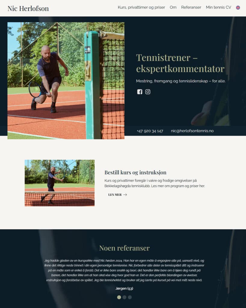 Mockup av referansenettside, Nic Herlofson