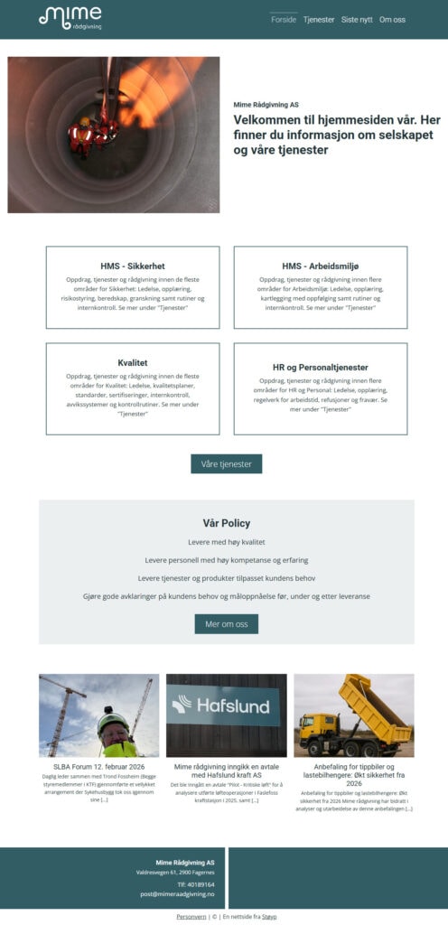Mockup av referansenettside, Mime