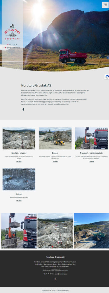Mockup av nettside som har brukt rimelig rammeverk for nettsiden,Nordtorp Grustak AS