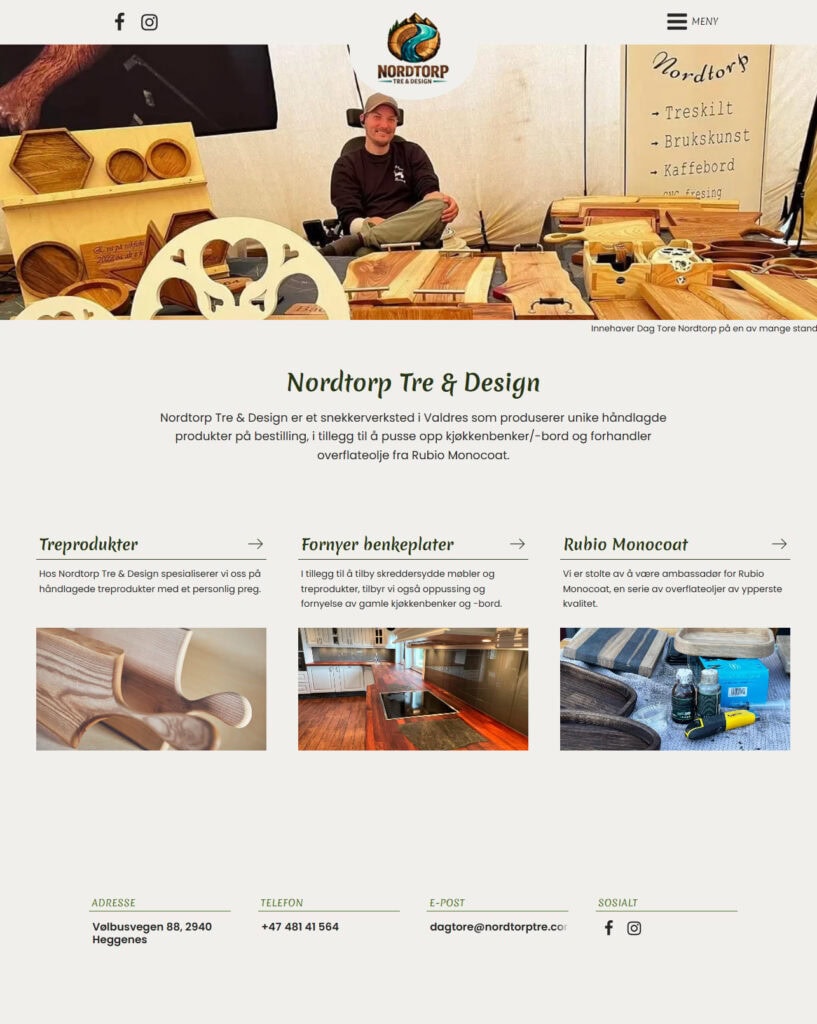 Nettsidemockup for Nordtorp Tre & Design