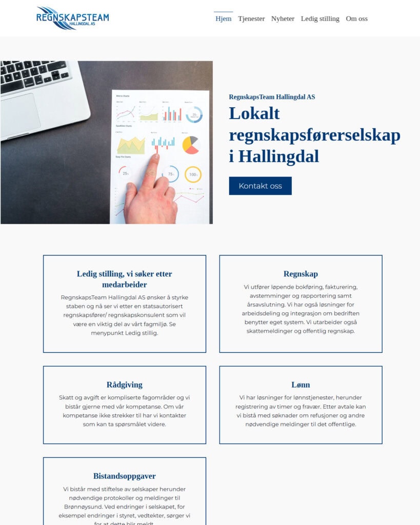 Mockup av referansenettside, Regnskapsteam Hallingdal