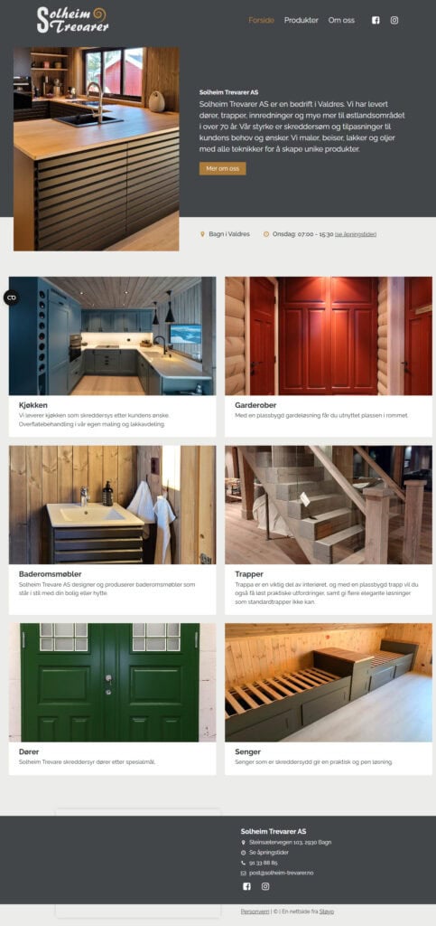 Mockup av nettsiden til Solheim trevare