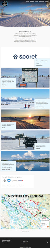 Mockup av nettside som har brukt rimelig rammeverk for nettsiden, Vestfjelløypene SA