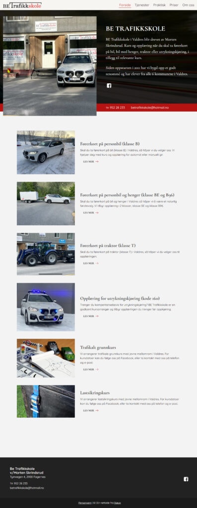 Mockup av referansenettside, BE Trafikkskole
