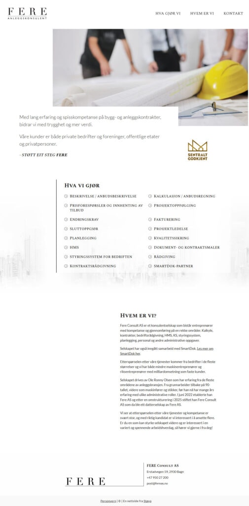 Mockup av referansenettside, FERE Consult AS