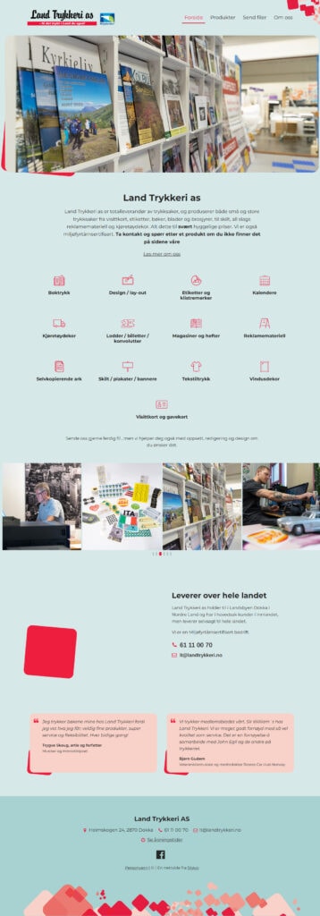 Mockup av referansenettside, Land Trykkeri