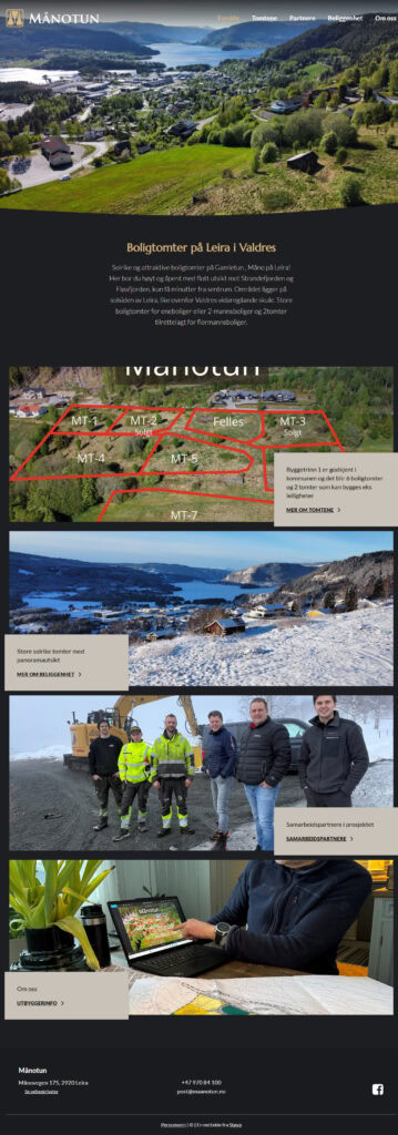 Mockup av nettside som har brukt rimelig rammeverk for nettsiden, Månotun