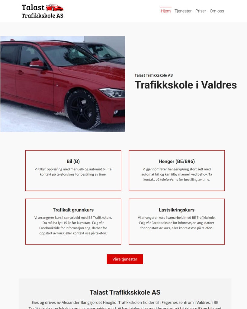 Mockup av referansenettside, Talast