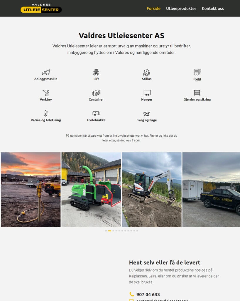 Mockup av referansenettside, Valdres Utleiesenter