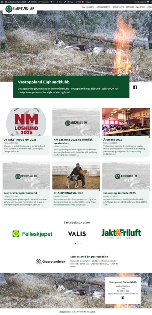 Nettsidemal for elghunklubb, Vestoppland